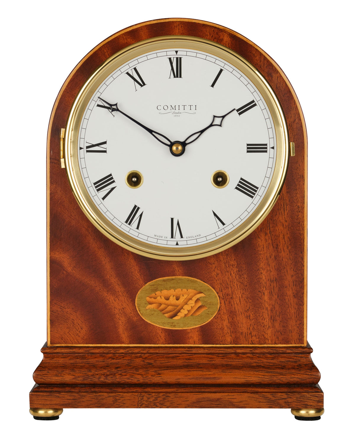 Comitti The Regency Arch-Top Mantel Clock – Mahogany, Bell Strike – front view