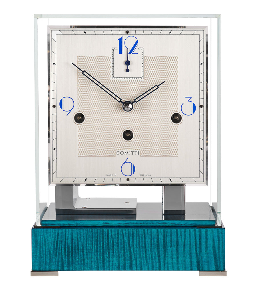 Comitti The Stratford – Blue Curly Maple & Chrome – front view