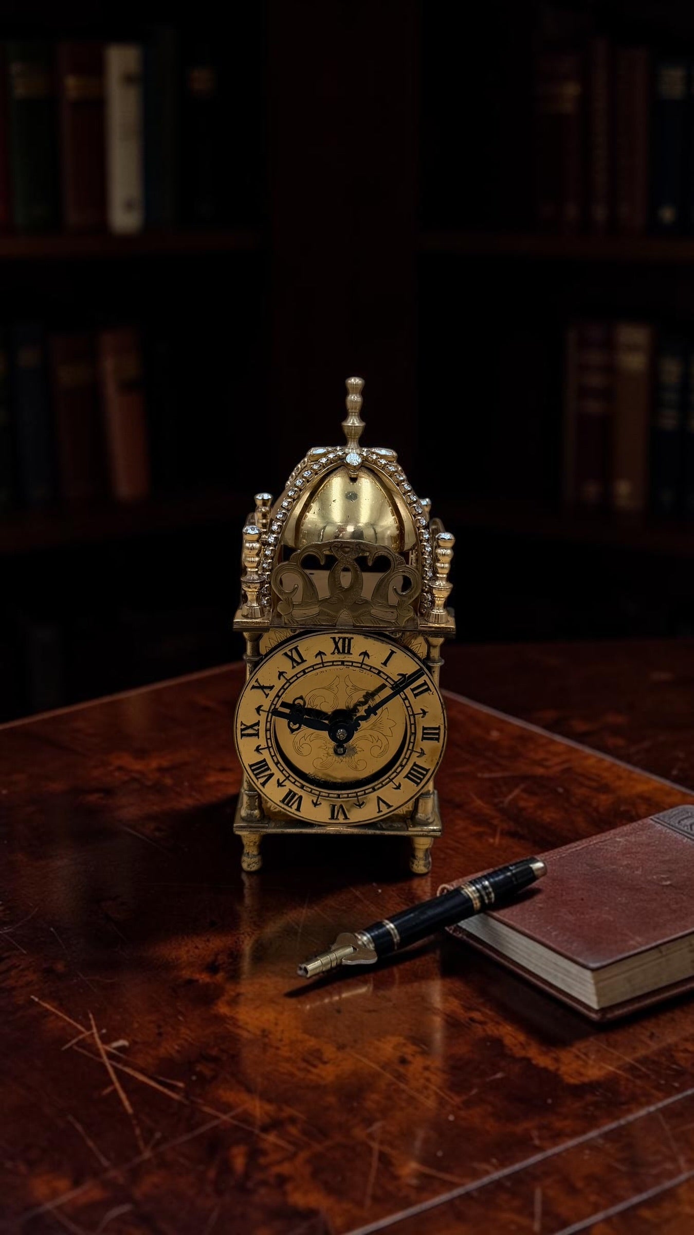 Smiths Miniature Brass Mantel Clock – Jeweled Dome Key Wind Clock