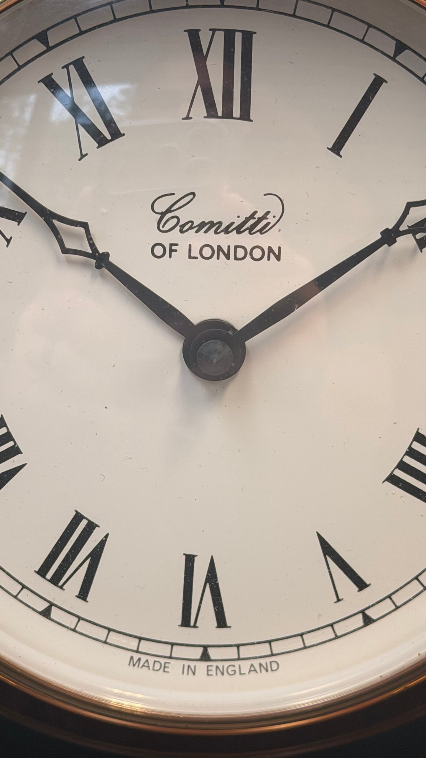 Comitti of London Mantel Clock – Brass Column Quartz Timepiece – Made in England Shelf Clock