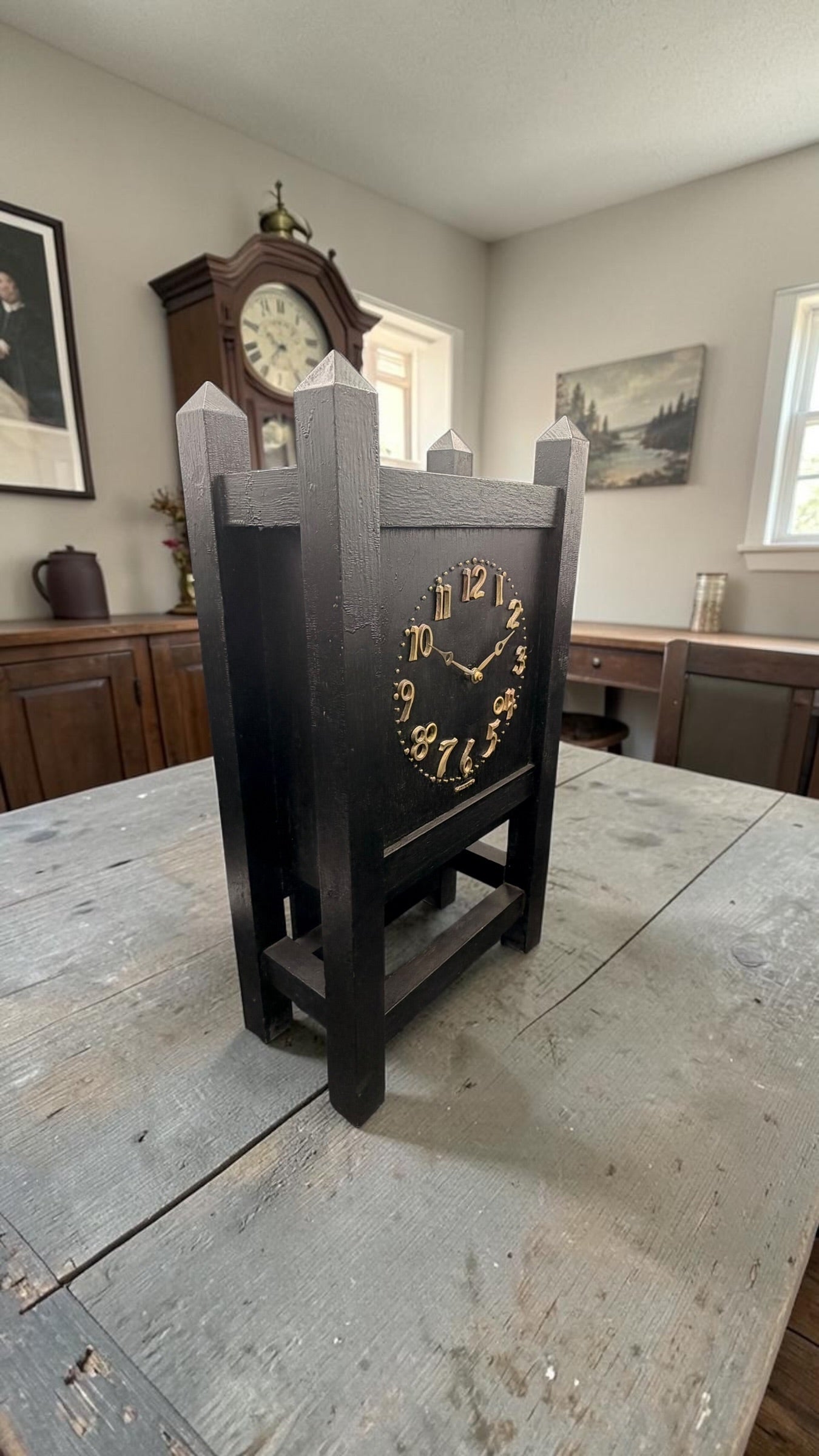 Antique Sessions Mission Style Mantel Clock – Arts & Crafts Wooden Case, Mechanical Time Strike