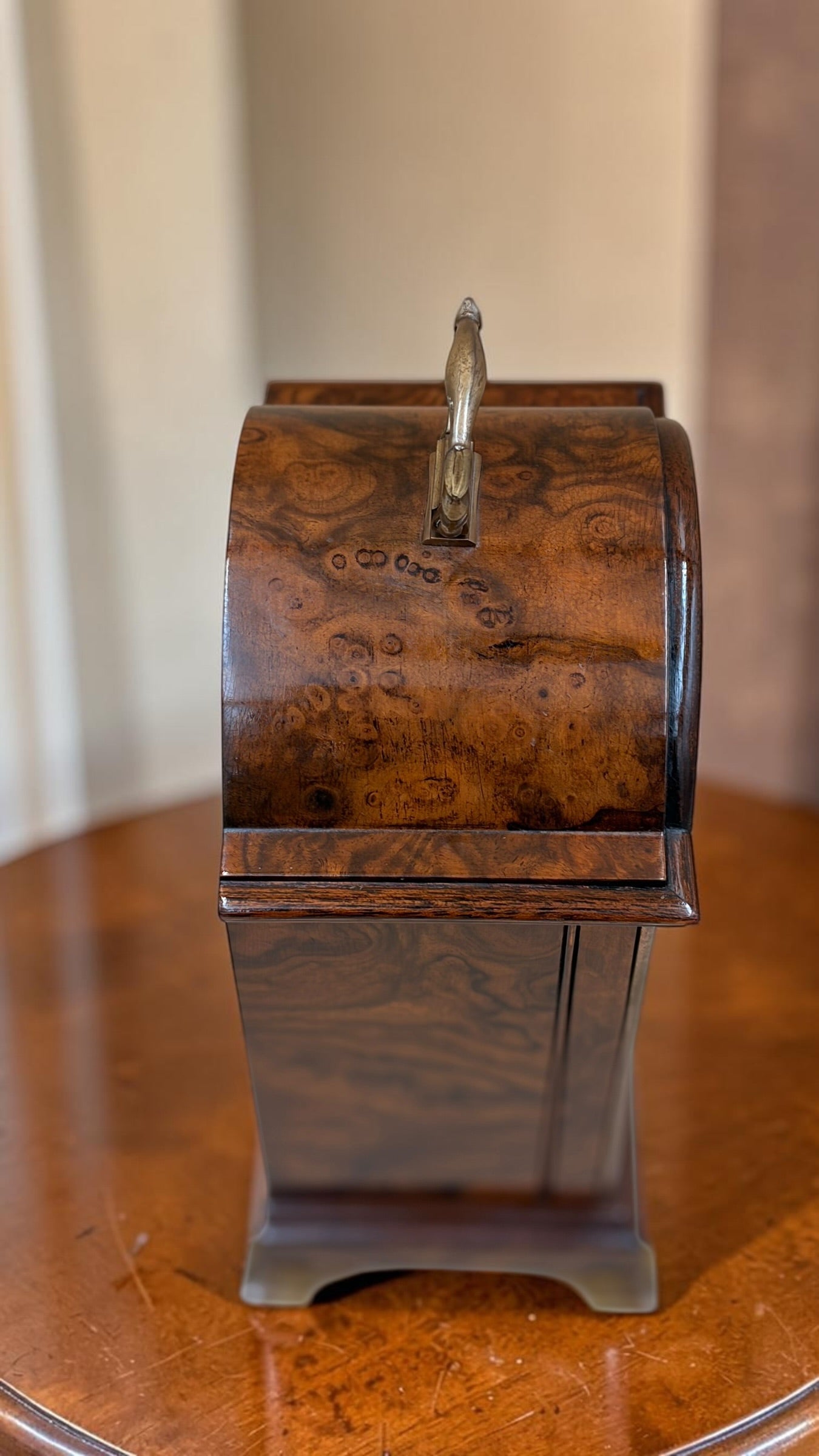 Vintage Elliott of London Burr Walnut Bracket Clock – English 8-Day Time-Only Mechanical Mantel Clock – Freshly Serviced