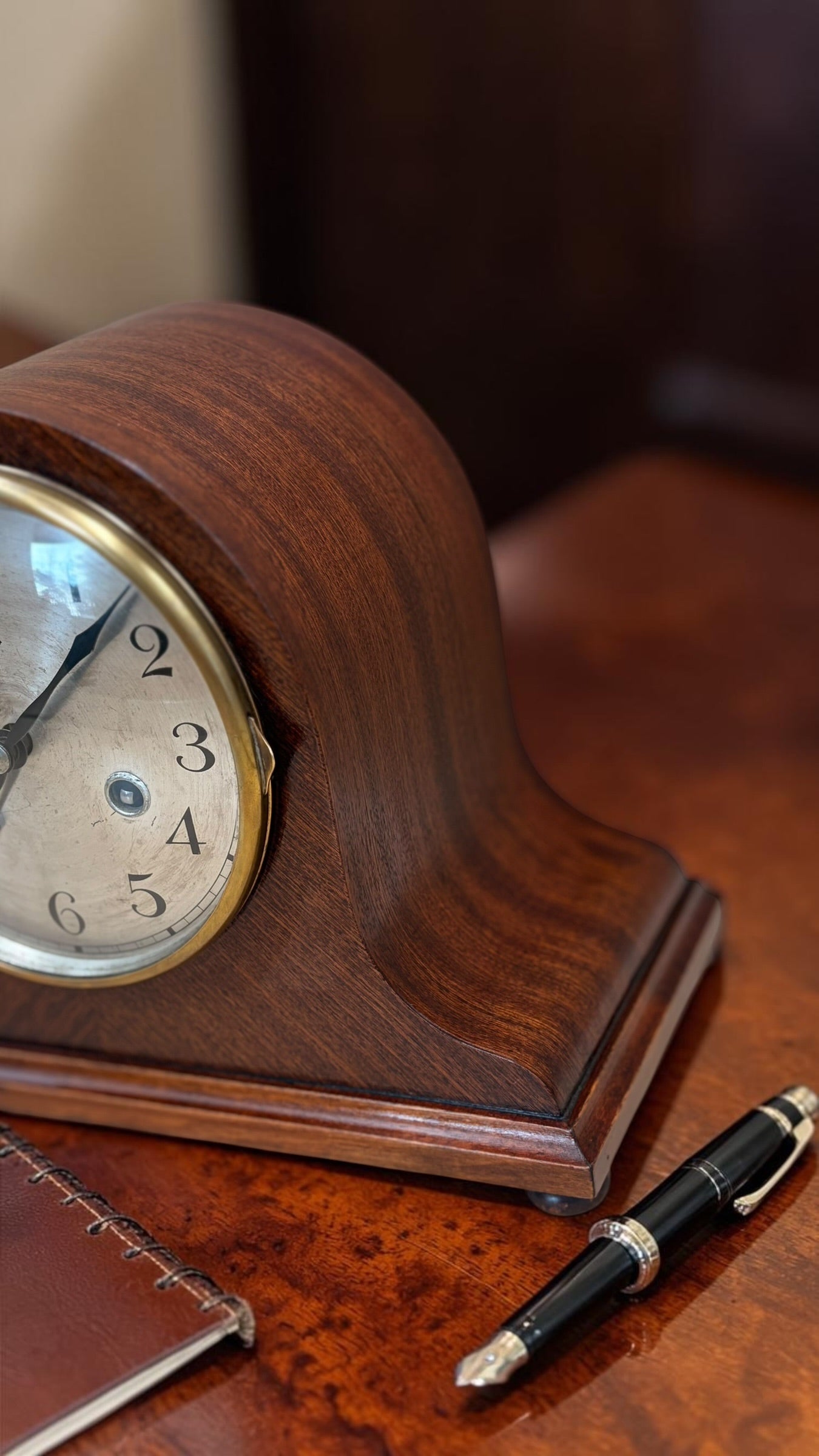 Antique German H.A.C. Mantel Clock c.1920s–30s – Walnut Tambour – Untouched & Working