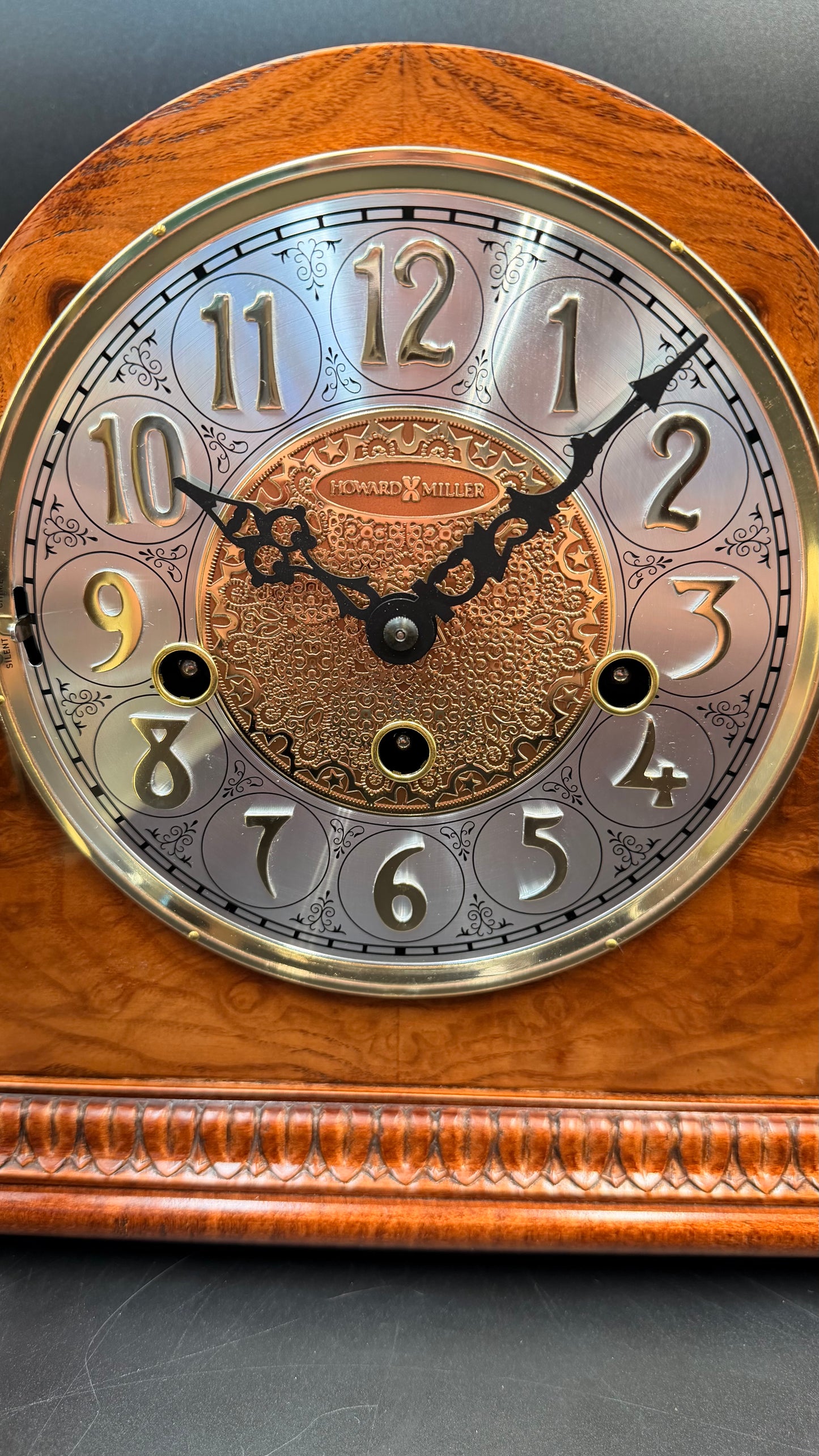 Howard Miller Ambassador 630-169 Mantel Clock – Mechanical Westminster Chime – German Hermle Movement – Key Wind – Burl Wood Tambour