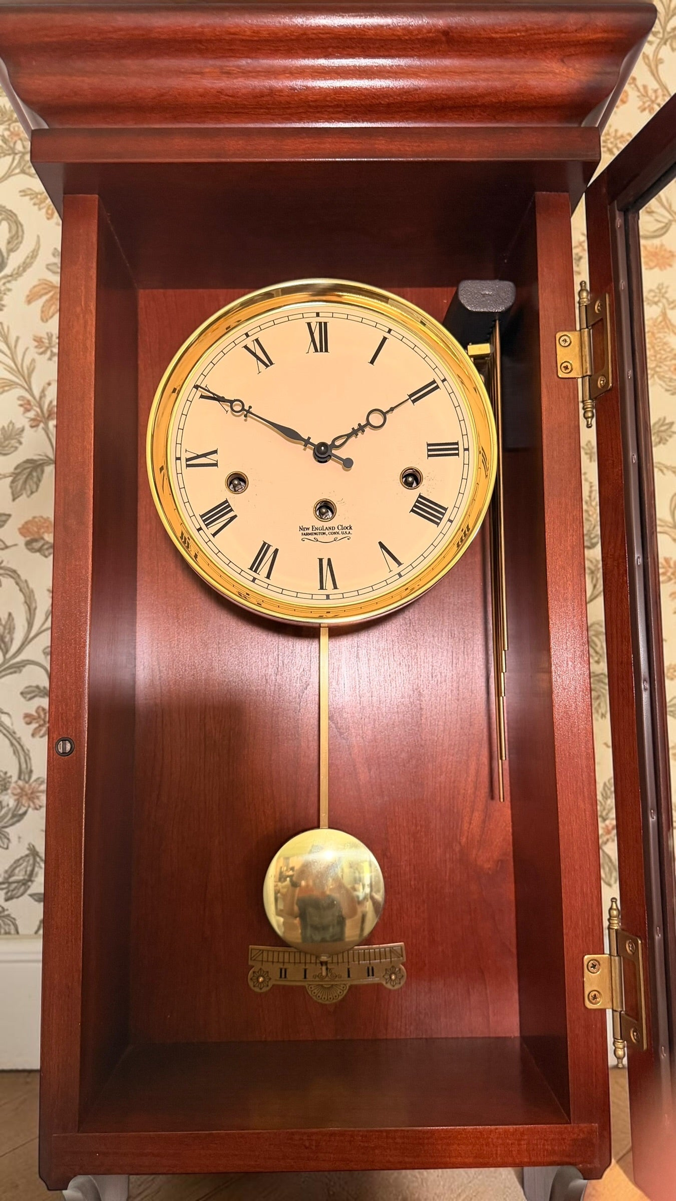 New England Clock Westminster Chime Wall Clock – Mechanical Pendulum Regulator Wood Case