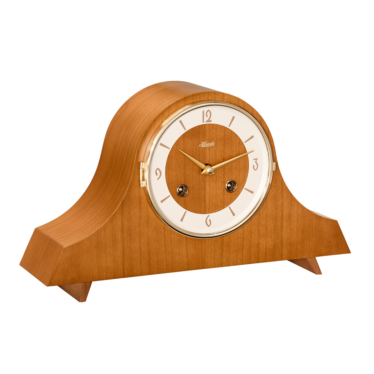Mid-Century Modern tambour style mantel clock - in light Cherry wood finish.