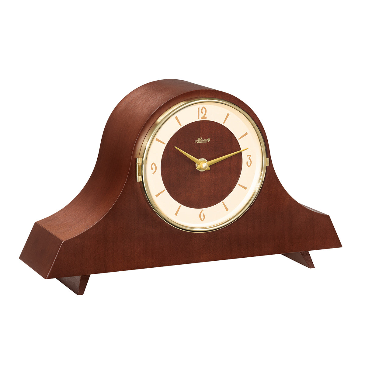 Quartz movement, Art Deco style mantel clock - in dark Walnut wood.
