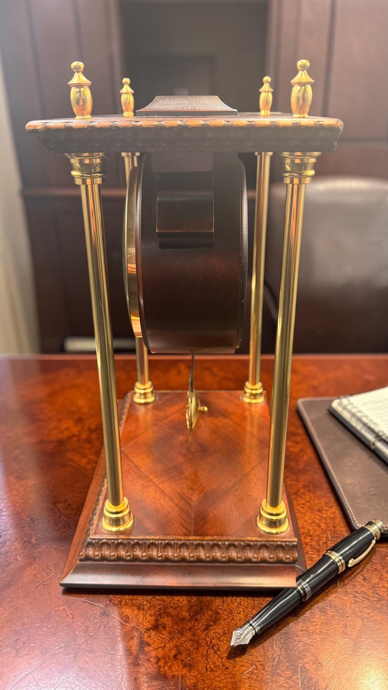 Comitti of London Mantel Clock – Brass Column Quartz Timepiece – Made in England Shelf Clock