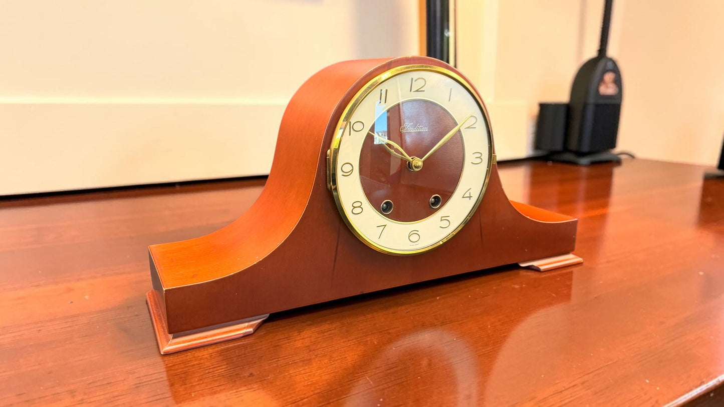 Vintage Sears Tradition German Mechanical Mantel Clock – Mid Century Modern Bim Bam Chime