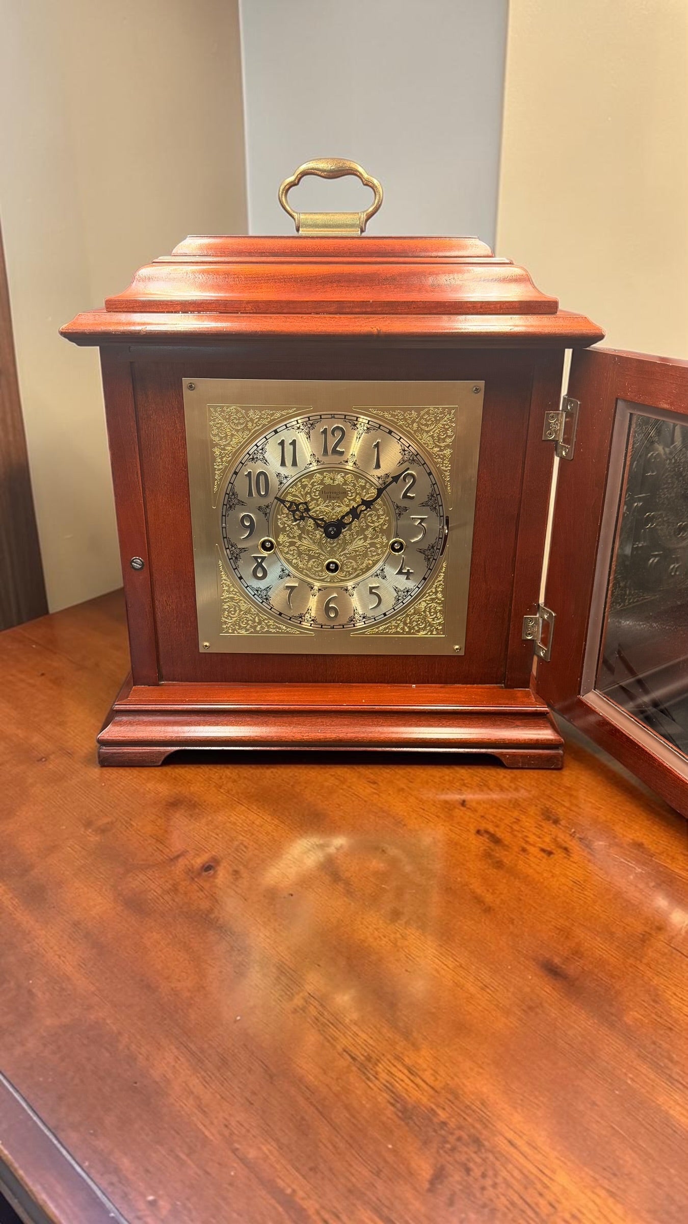 Harrington House Triple Chime Bracket Clock Franz Hermle 1051-020 Mechanical Movement Beveled Glass Germany