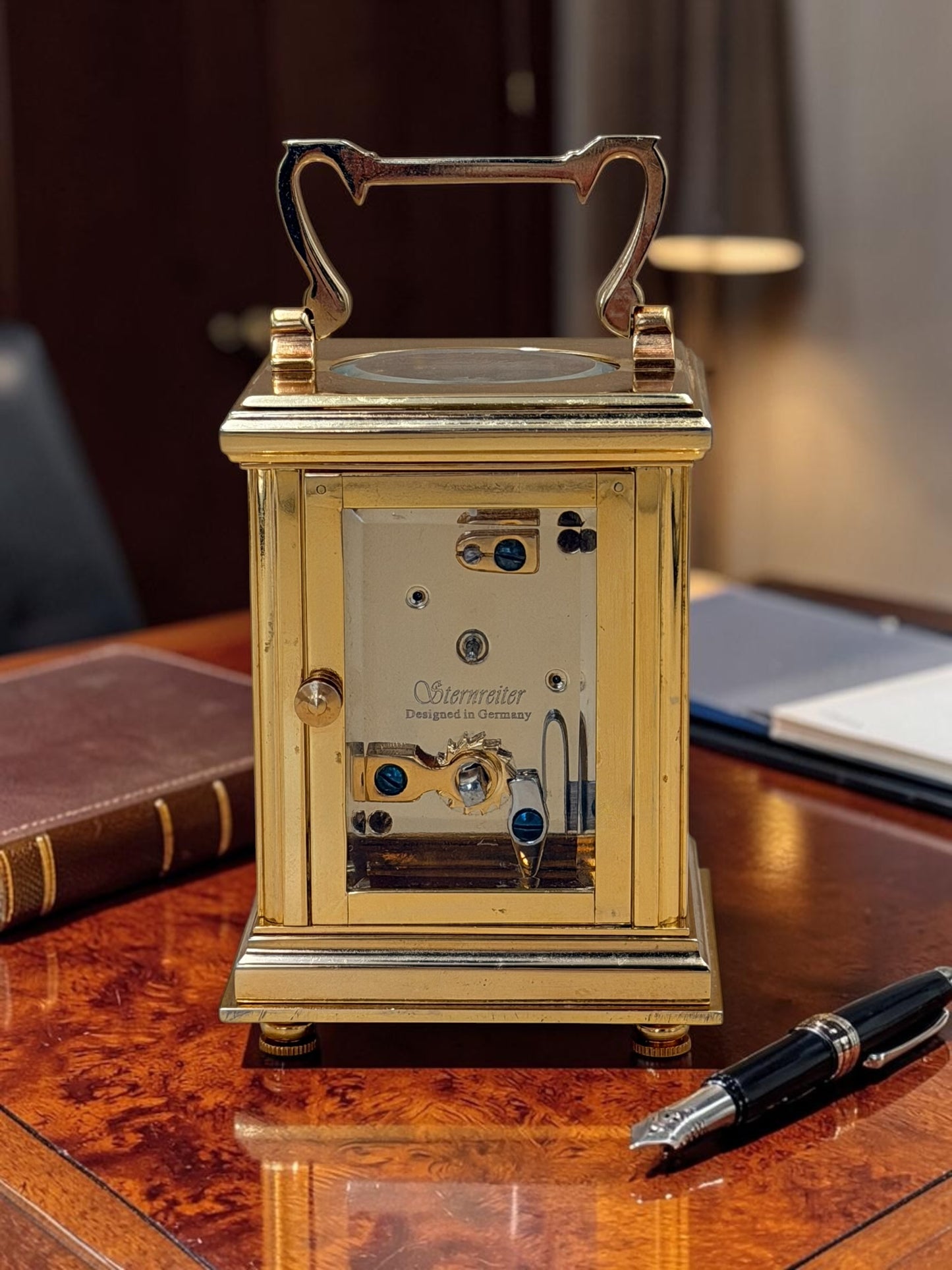Vintage Sternreiter Brass Carriage Clock – German Mechanical Wind-Up Desk & Mantel Clock – Roman Dial Collectible