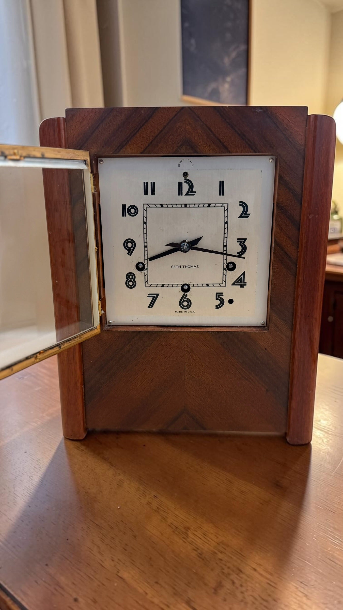 Vintage Seth Thomas “Chime 57” Mantel Clock – Art Deco Chevron Case - Needs Service