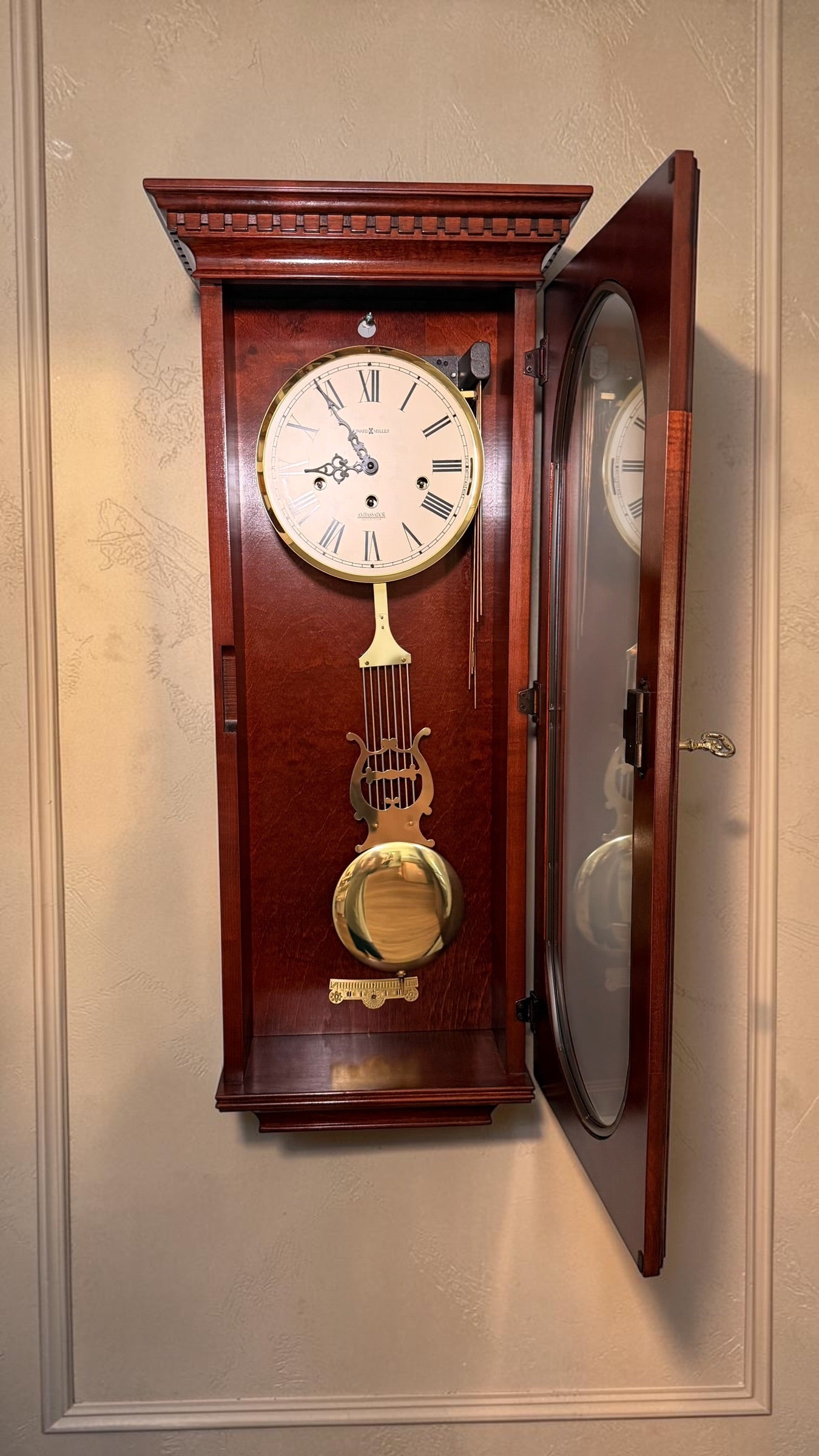 Howard Miller Lewis Triple Chime Wall Clock | Hermle Mechanical Movement | Ambassador Collection | Like New