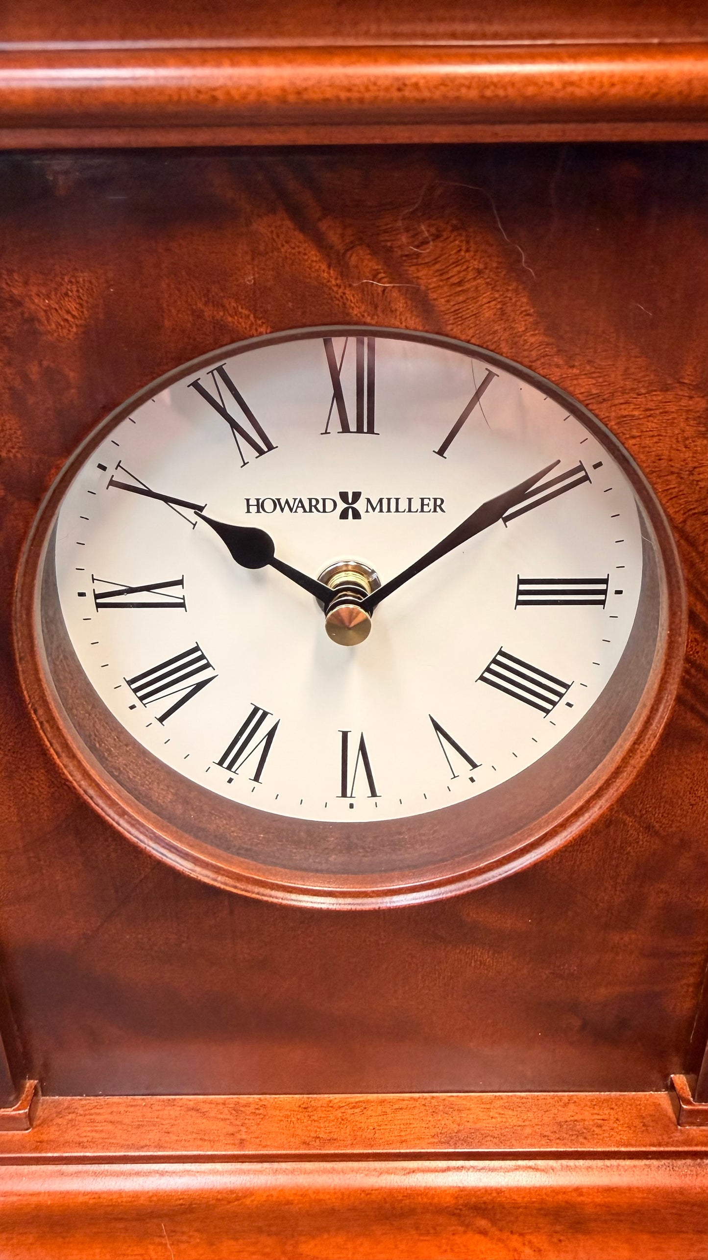 Howard Miller Andover 635-171 Quartz Mantel Clock – Cherry Bordeaux Burlwood Desk Shelf Clock