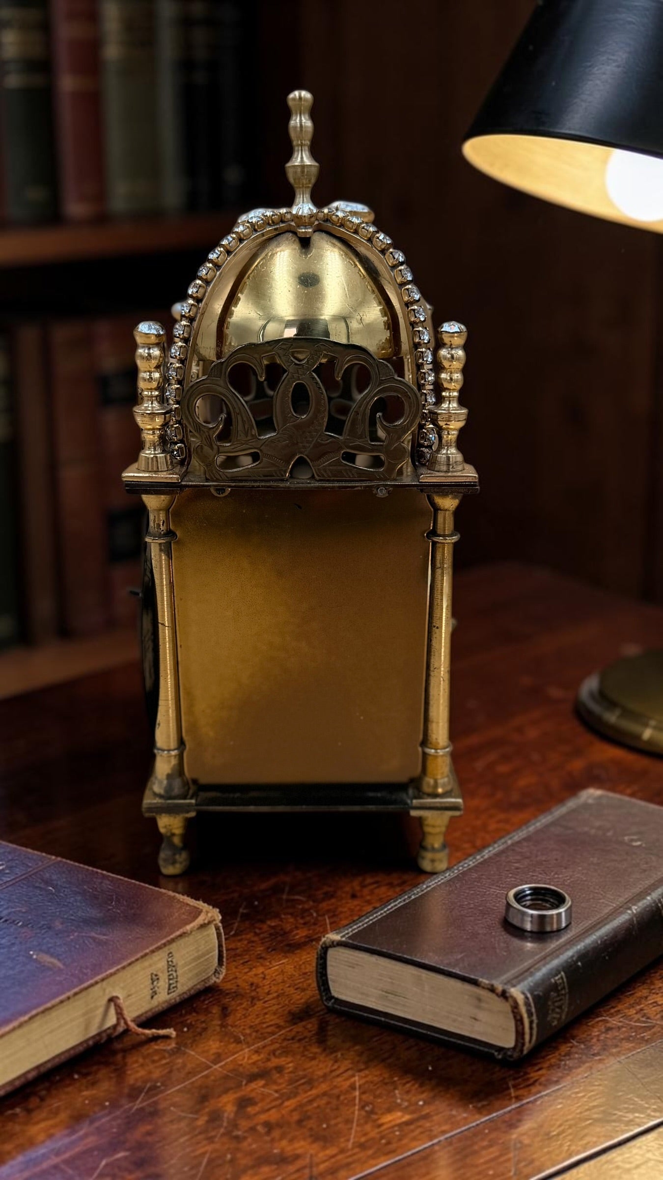 Vintage Smiths Miniature Brass Mantel Clock | Jeweled Dome, Key Wind
