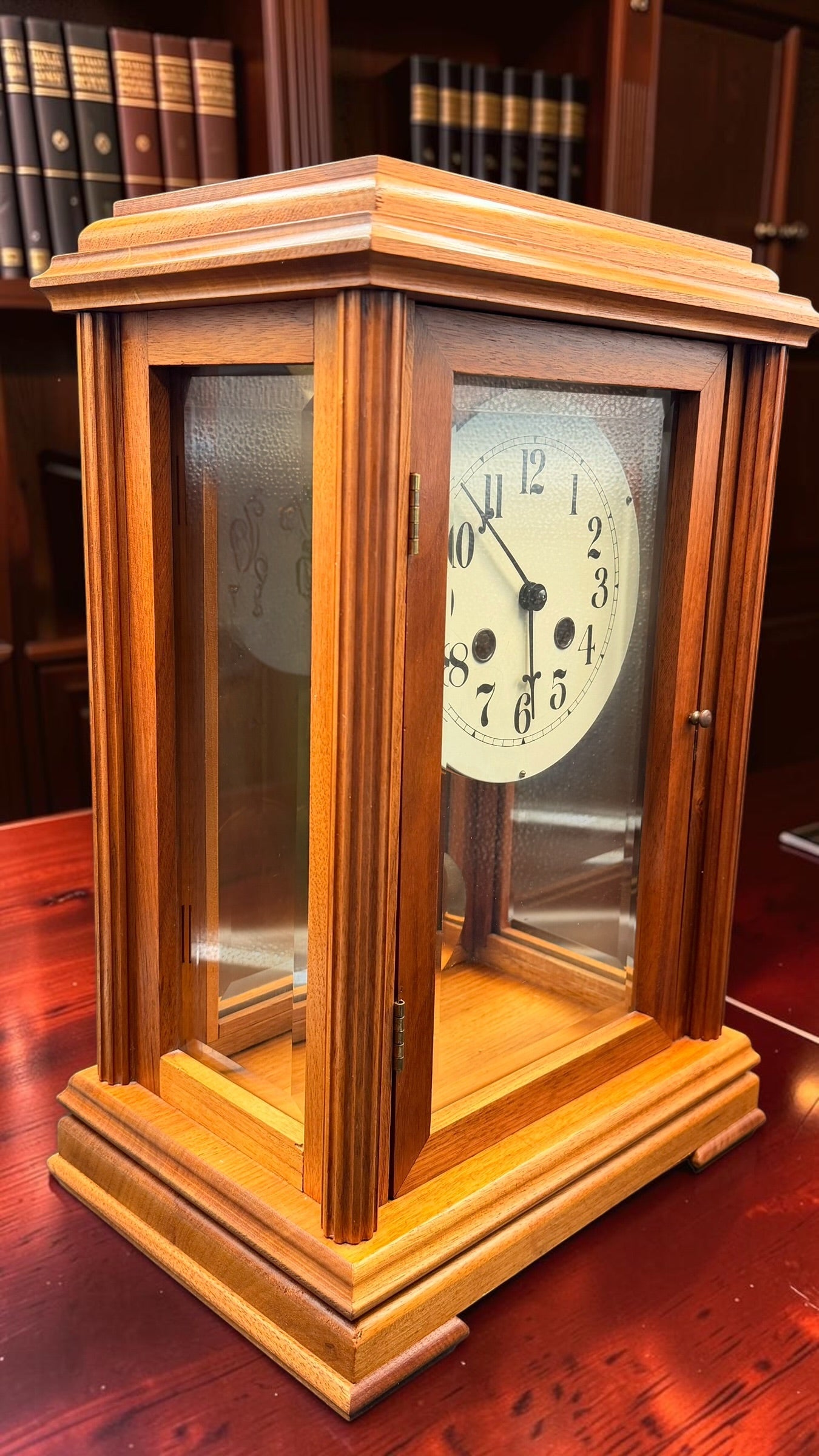 Mason & Sullivan Mechanical Mantel Clock | Freshly Serviced Hermle West Germany Bim-Bam Movement | Beveled Glass