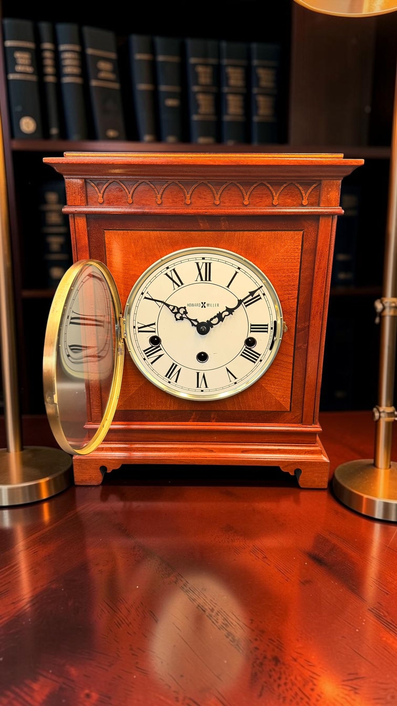 Howard Miller Mahogany Mantel Clock – Hermle Triple Chime Movement