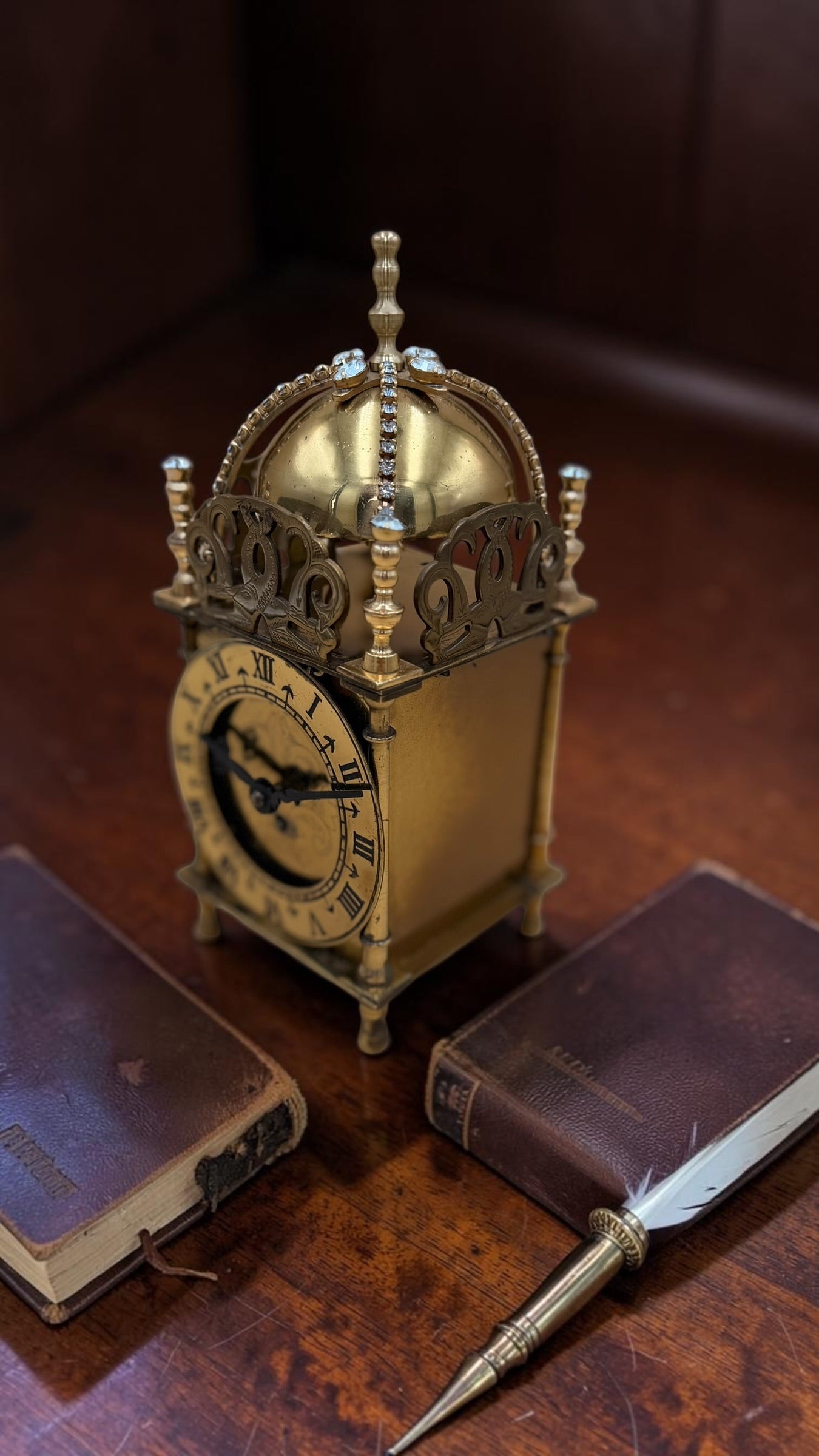Vintage Smiths Miniature Brass Mantel Clock | Jeweled Dome, Key Wind
