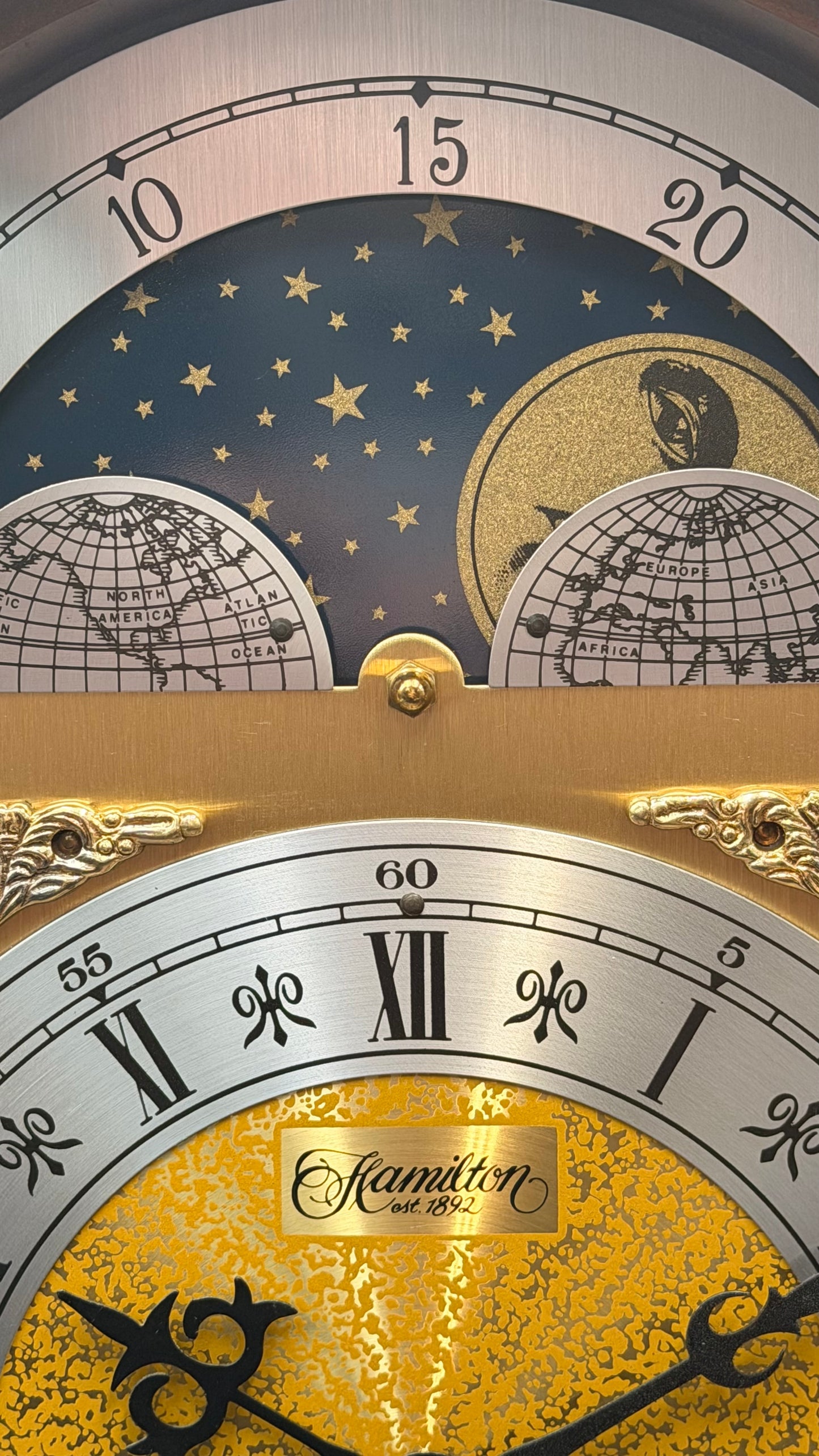 Vintage Hamilton Triple Chime Mechanical Mantel Clock Moon Dial German Movement – Westminster / St. Michael / Whittington