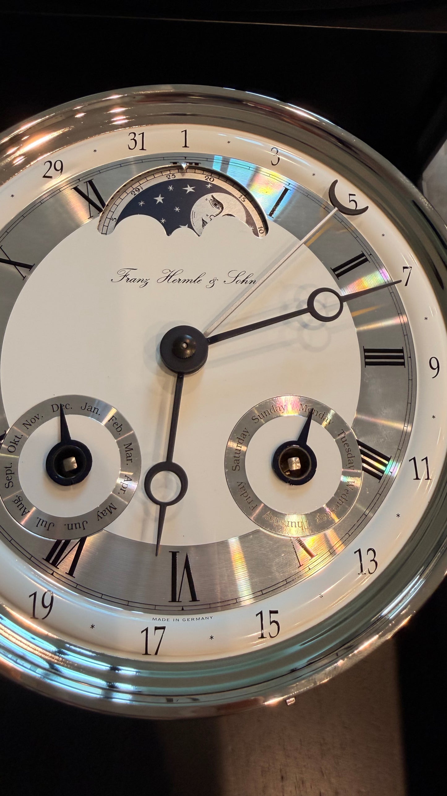 Hermle Mornington 70650-740058 Ebony Regulator Wall Clock – Brand New | Moon Phase