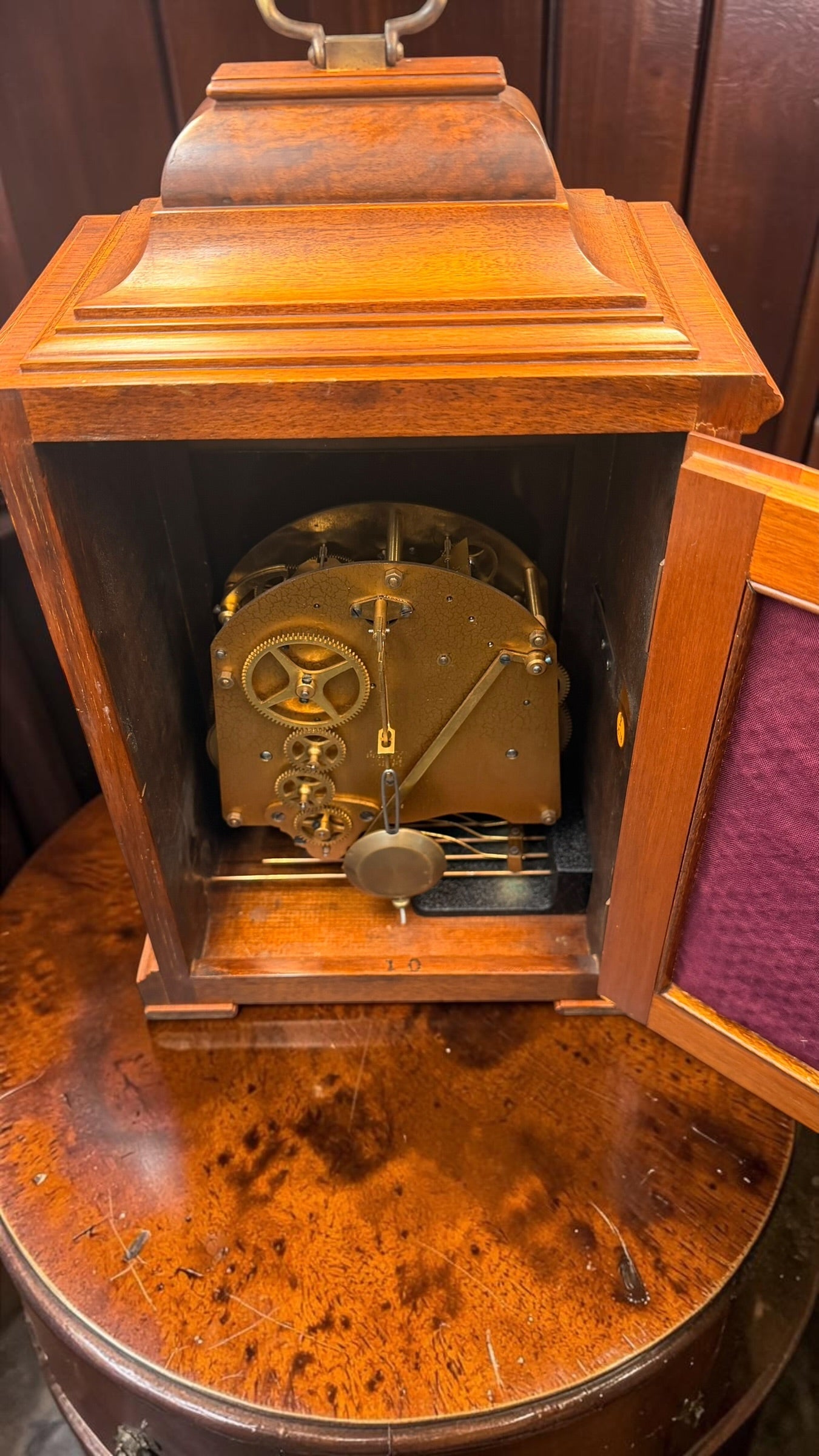Elliott London Westminster Chime Mantel Clock – Burl Walnut Cabinet,  Mechanical Pendulum Movement