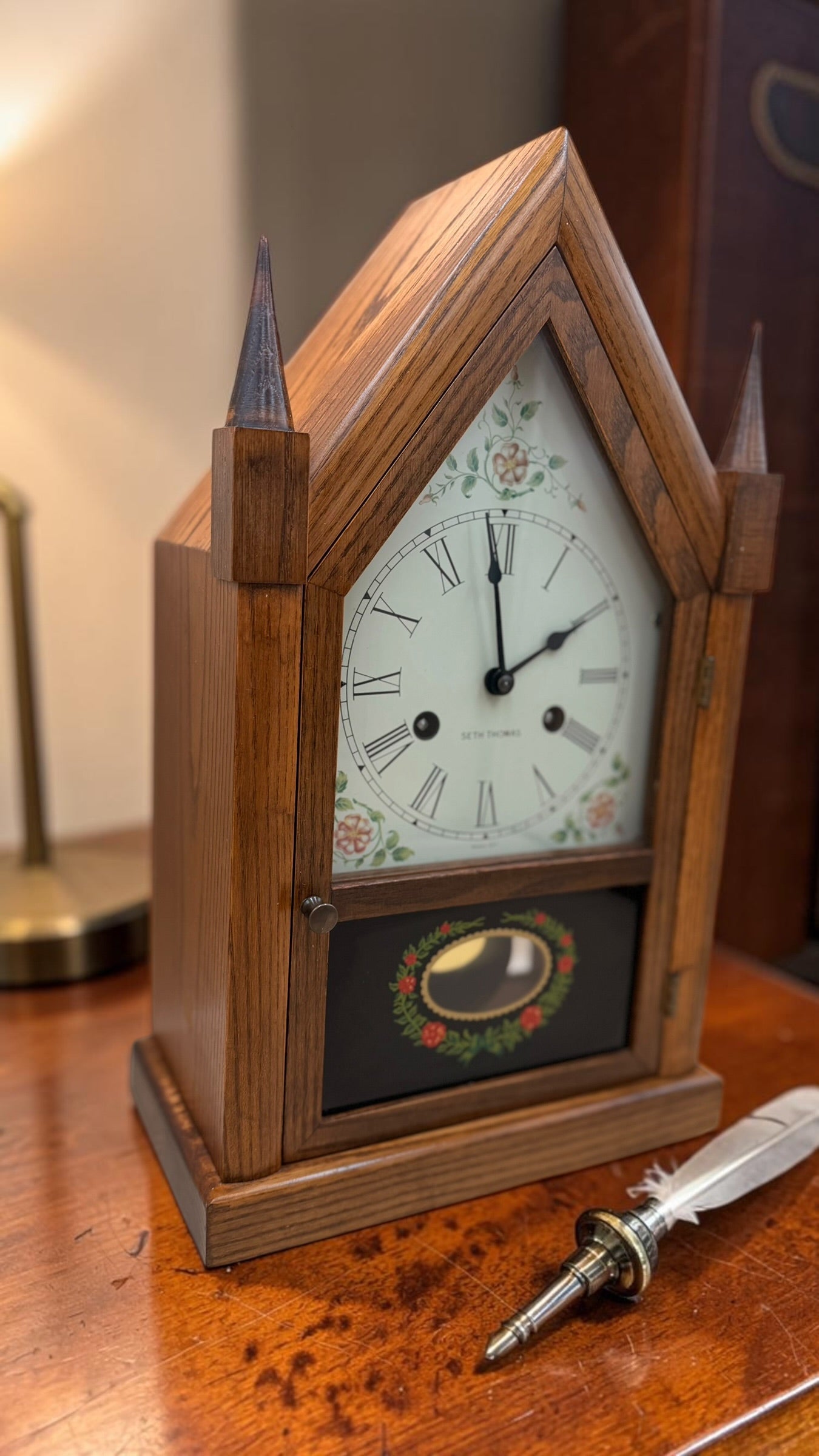 Vintage Seth Thomas Oak Mantel Clock – Gothic Style, Hour Strike