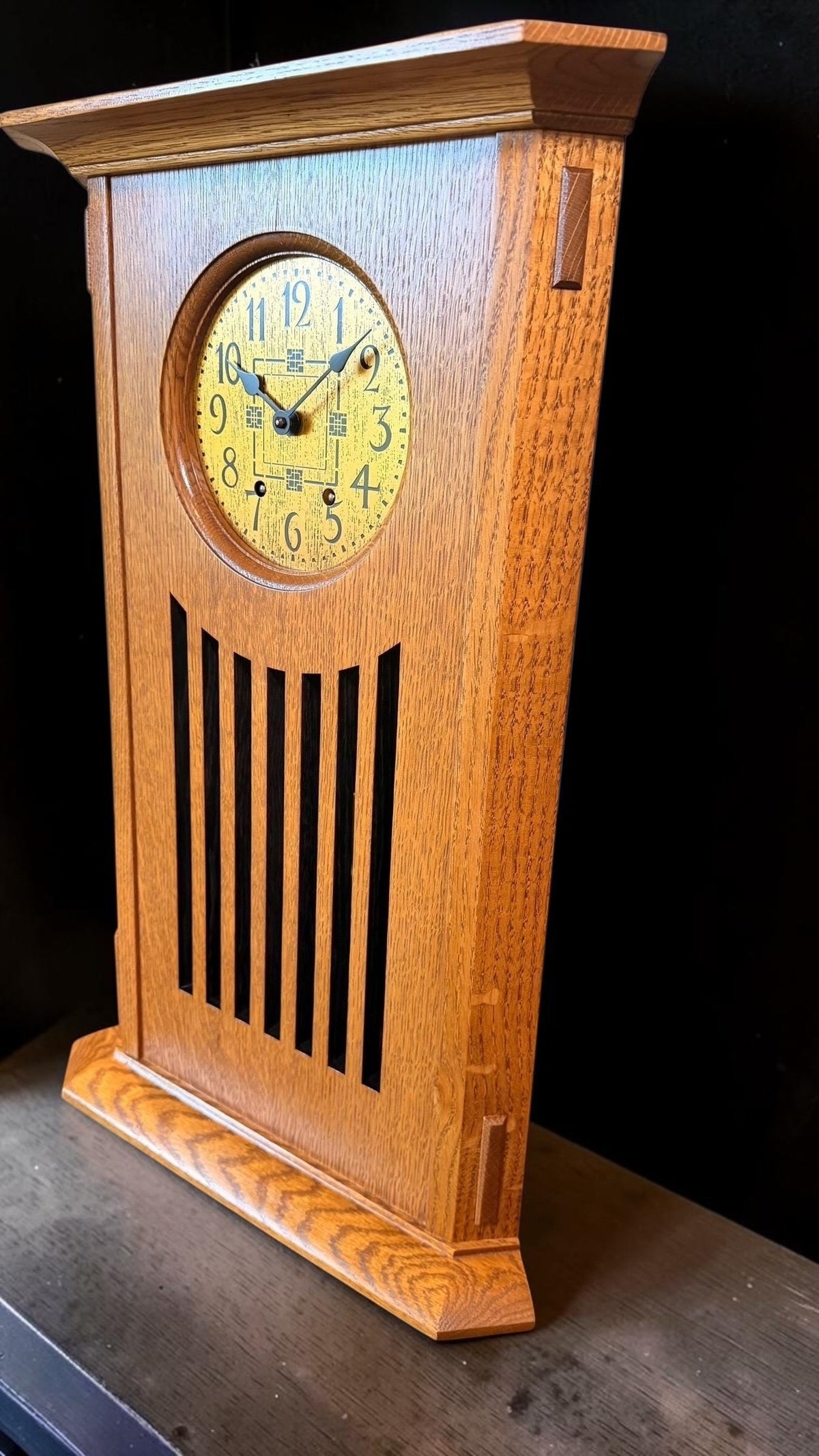 Stickley Oak Arts & Crafts Corner Clock – detail view 5