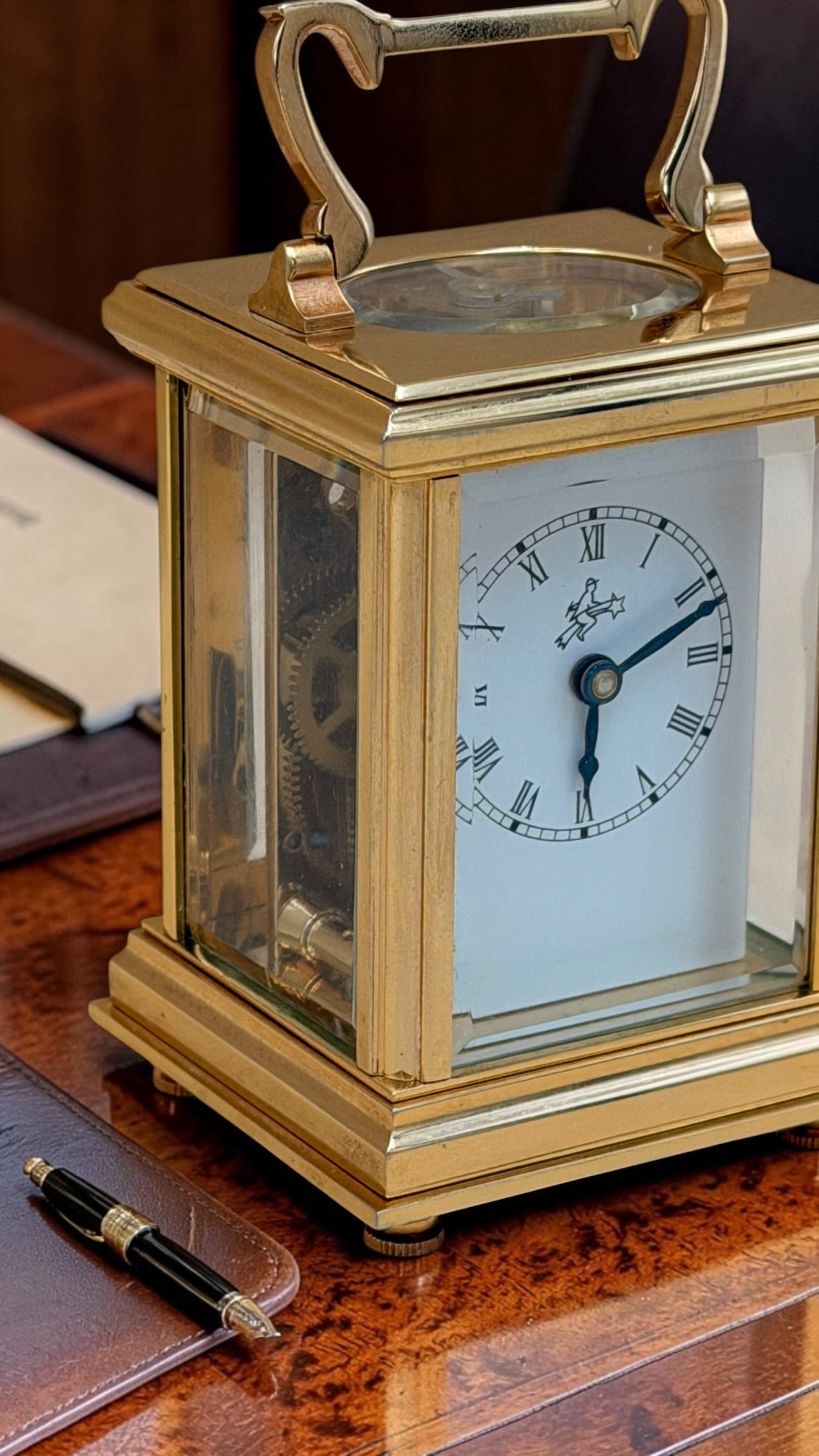 Vintage Sternreiter Brass Carriage Clock – German Mechanical Wind-Up Desk & Mantel Clock – Roman Dial Collectible