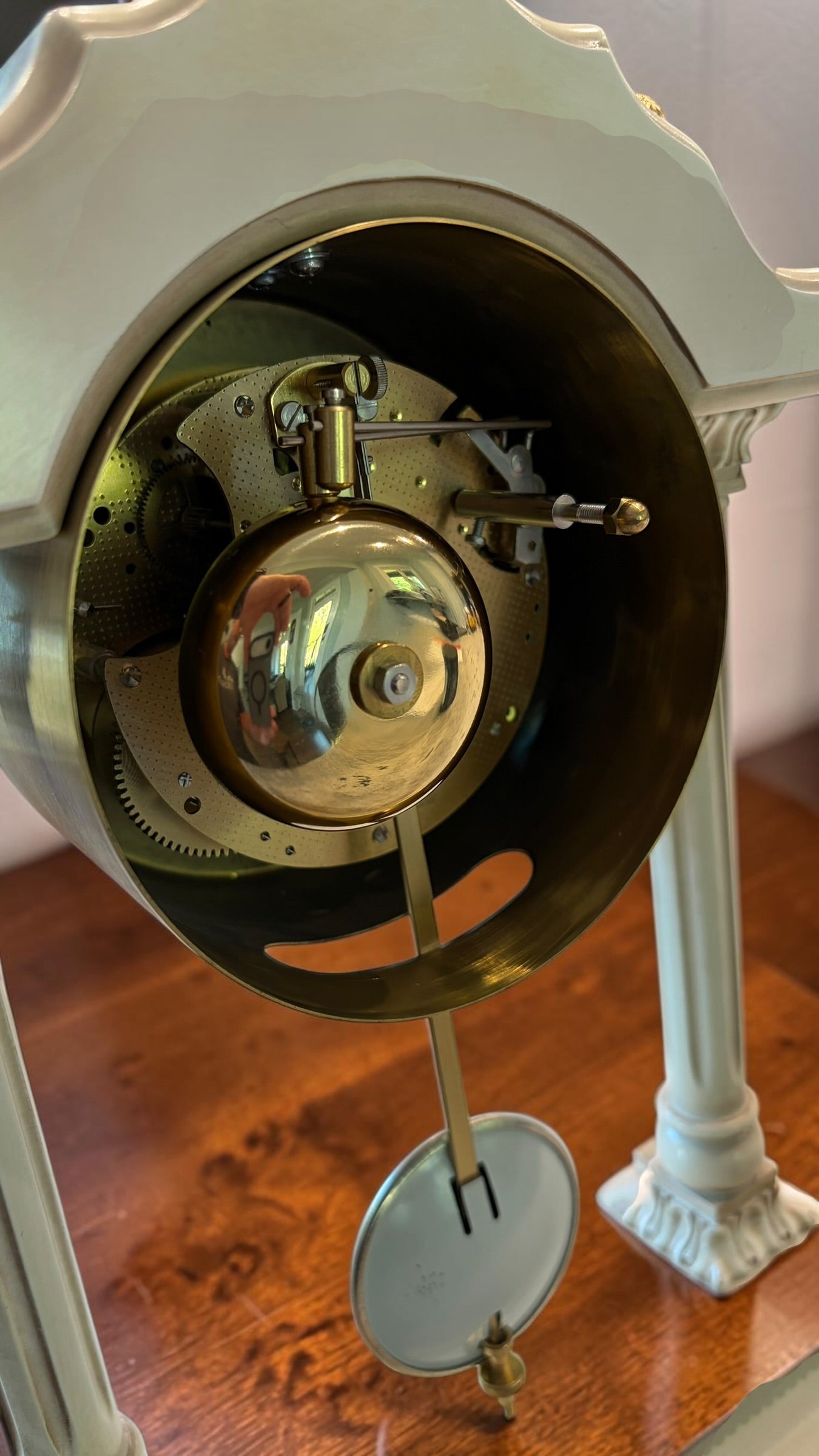 Vintage Hermle Portico Mantel Clock, German 8-Day Key Wind Bim Bam Strike