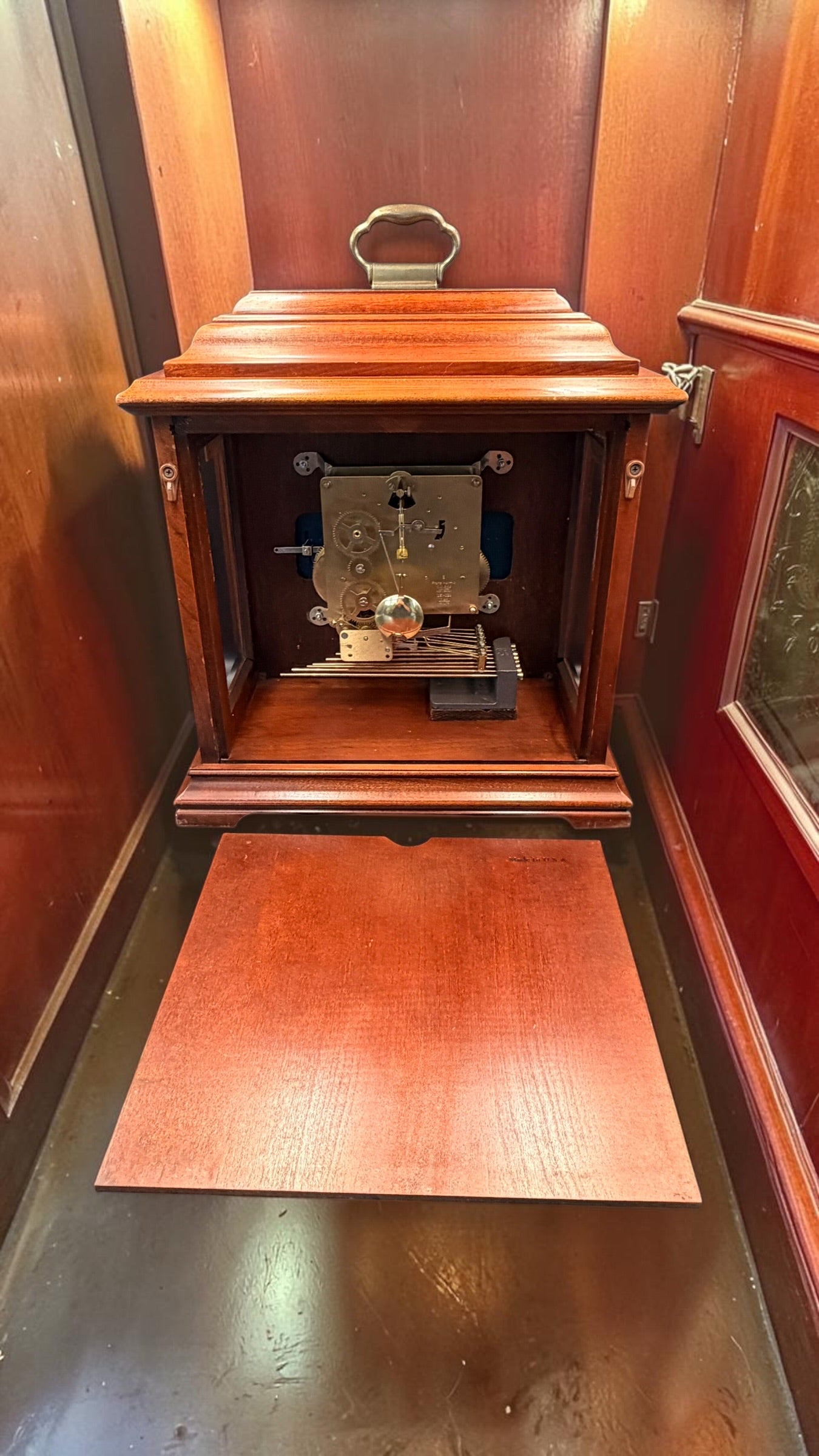 Harrington House Triple Chime Bracket Clock Franz Hermle 1051-020 Mechanical Movement Beveled Glass Germany