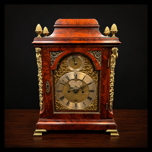 Ornate English Style Mahogany Bracket Clock Case – Brass Dial Display Clock – Restoration Candidate