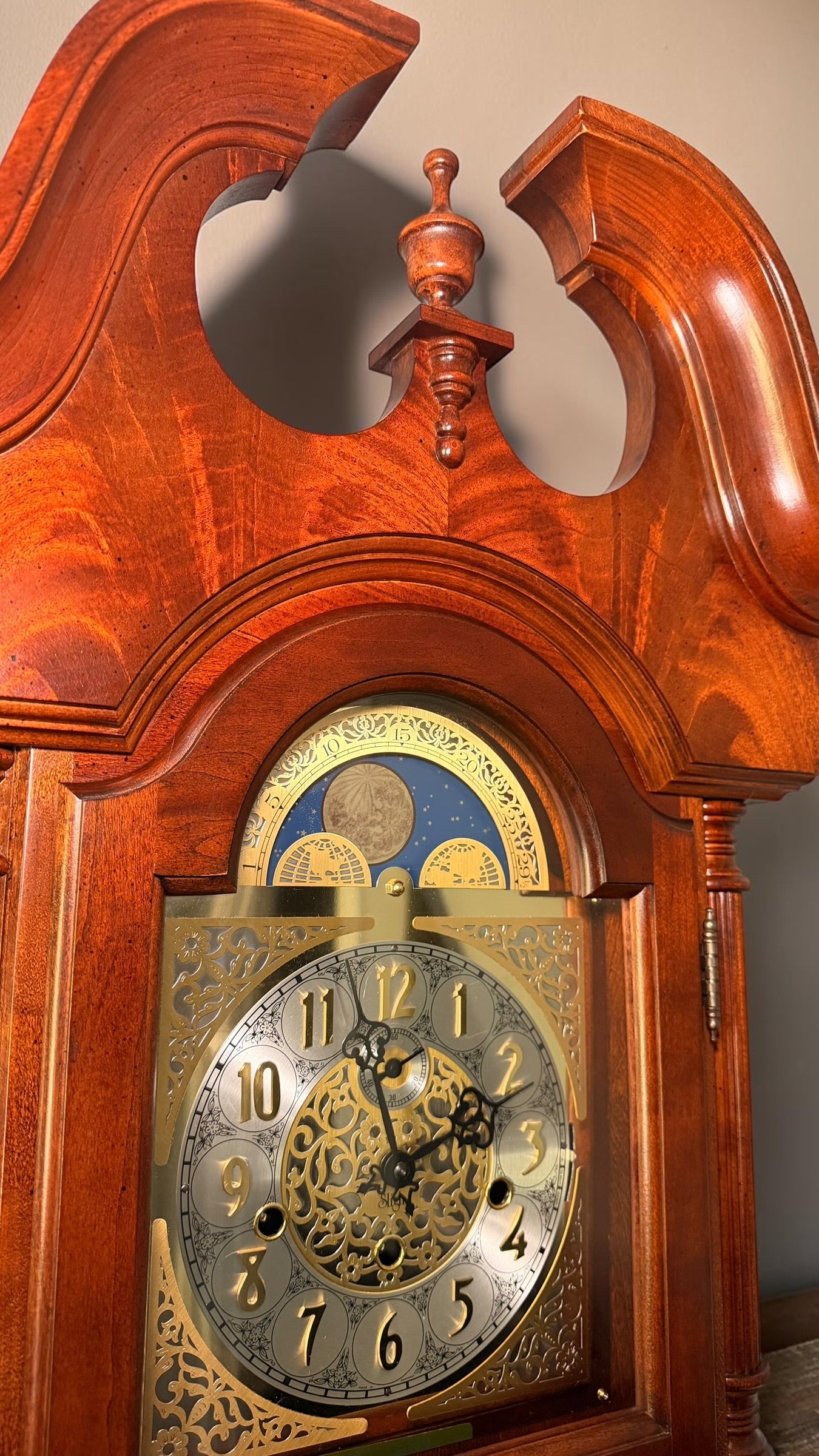 Sligh Legacy Series Triple Chime Wall Clock Moon Dial Hermle 1051-030 Movement