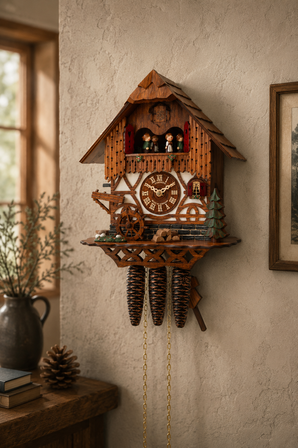 Anton Schneider MT 764/10 Mill Cottage cuckoo clock, room setting
