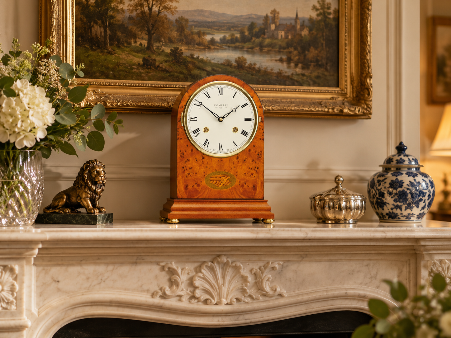 The Regency Arch-Top Mantel Clock – Yew, Bell Strike