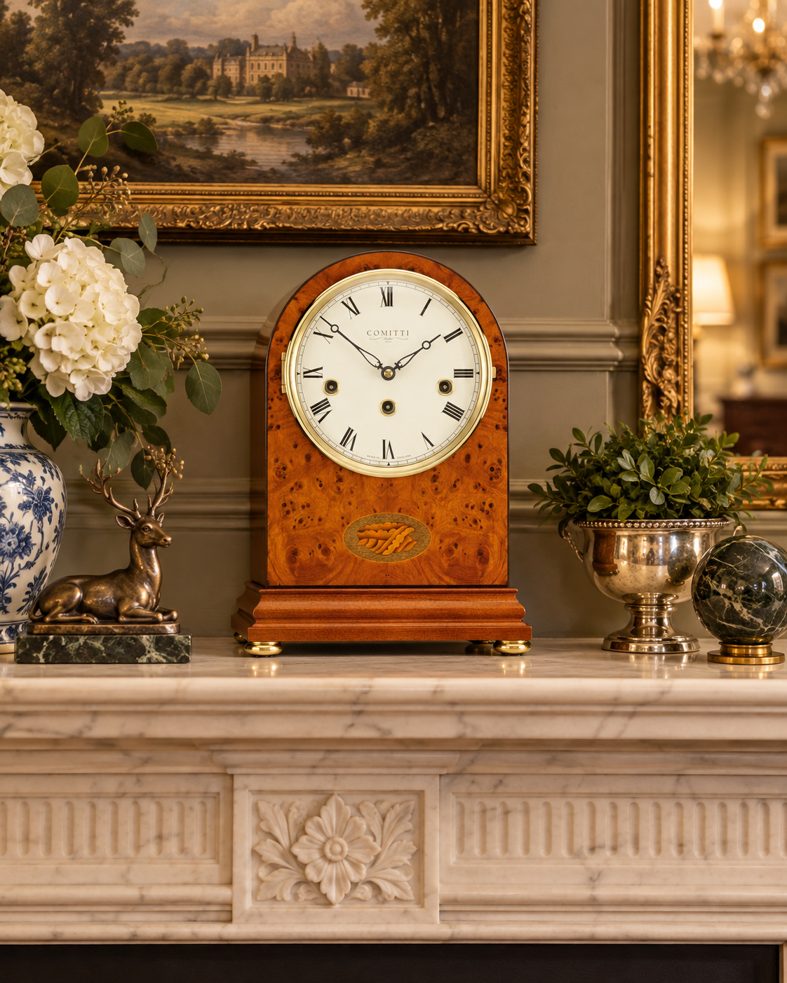 The Regency Arch-Top Mantel Clock – Yew, Westminster Chime