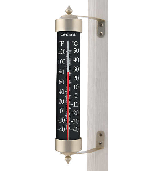 Weems & Plath Conant Décor Grande View High-Contrast Black Thermometer in Satin Nickel