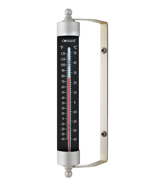 Weems & Plath Conant Décor High-Contrast Black Indoor/Outdoor Thermometer in Satin Nickel
