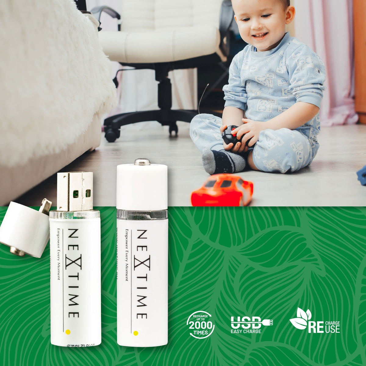 NeXtime rechargeable USB AA battery features and use