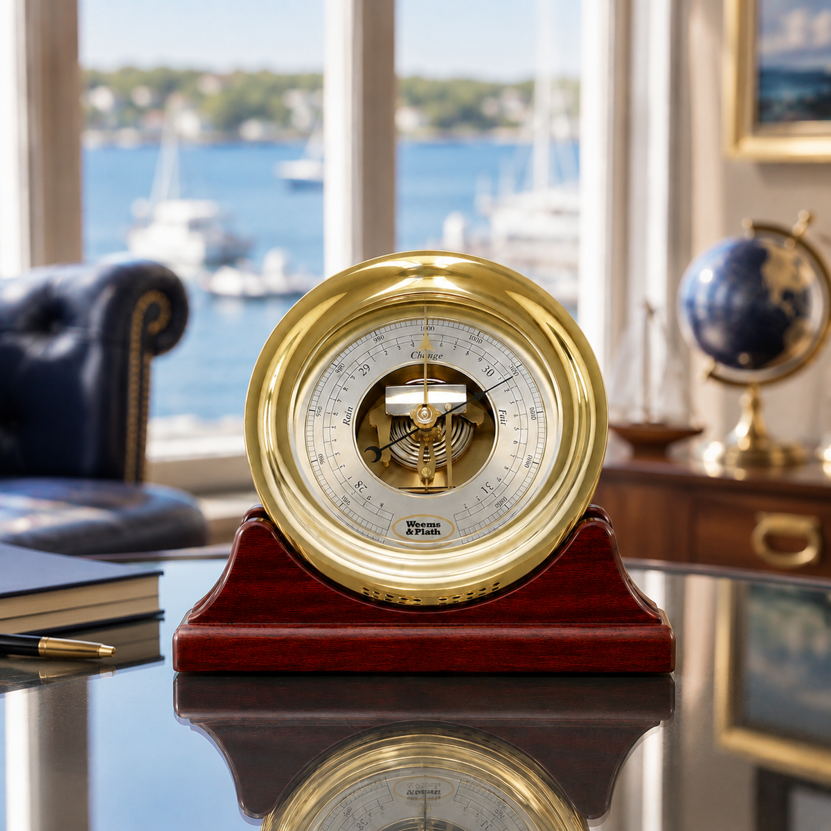 Weems & Plath Anniversary Barometer on matching Weems & Plath mahogany base