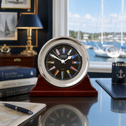 Weems & Plath Chrome-Plated Atlantis Quartz Clock, Black Dial with Color Flags
