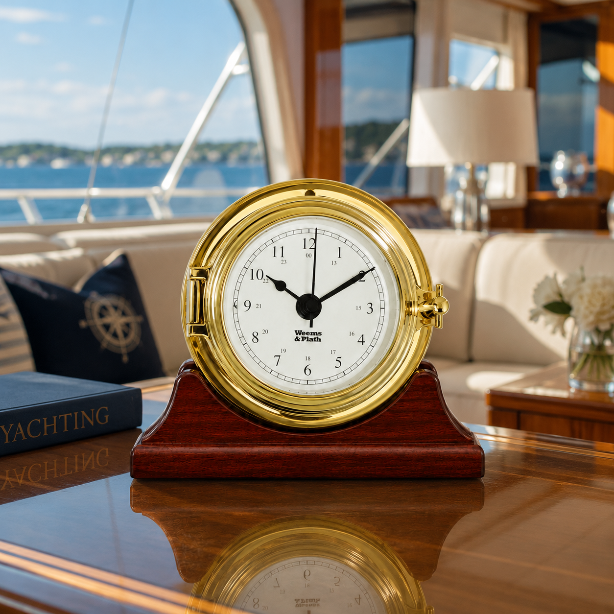 Weems & Plath Endurance II 105 Quartz Clock on matching Weems & Plath mahogany base