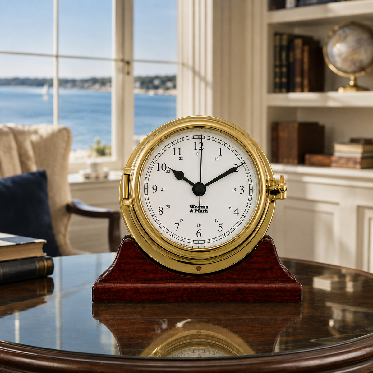 Weems & Plath Endurance II 115 Quartz Clock on matching Weems & Plath mahogany base