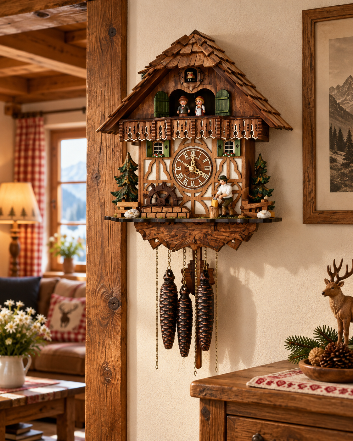 Anton Schneider MT 565/9 Woodchopper's Son cuckoo clock, room setting
