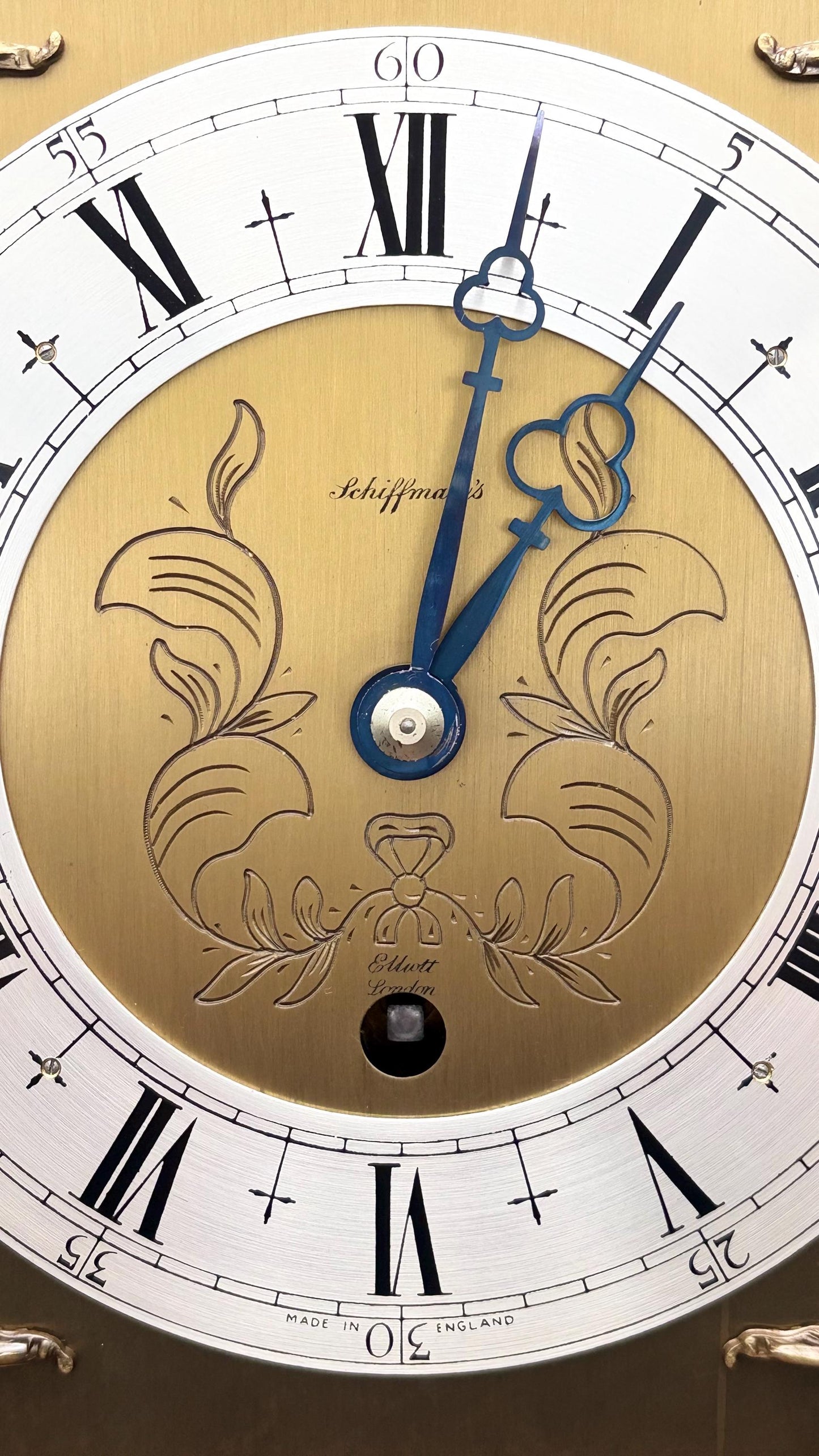 English Elliott Dual-Chime Mantel Clock – Westminster & Whittington – Auto Night Shutoff – Made in England