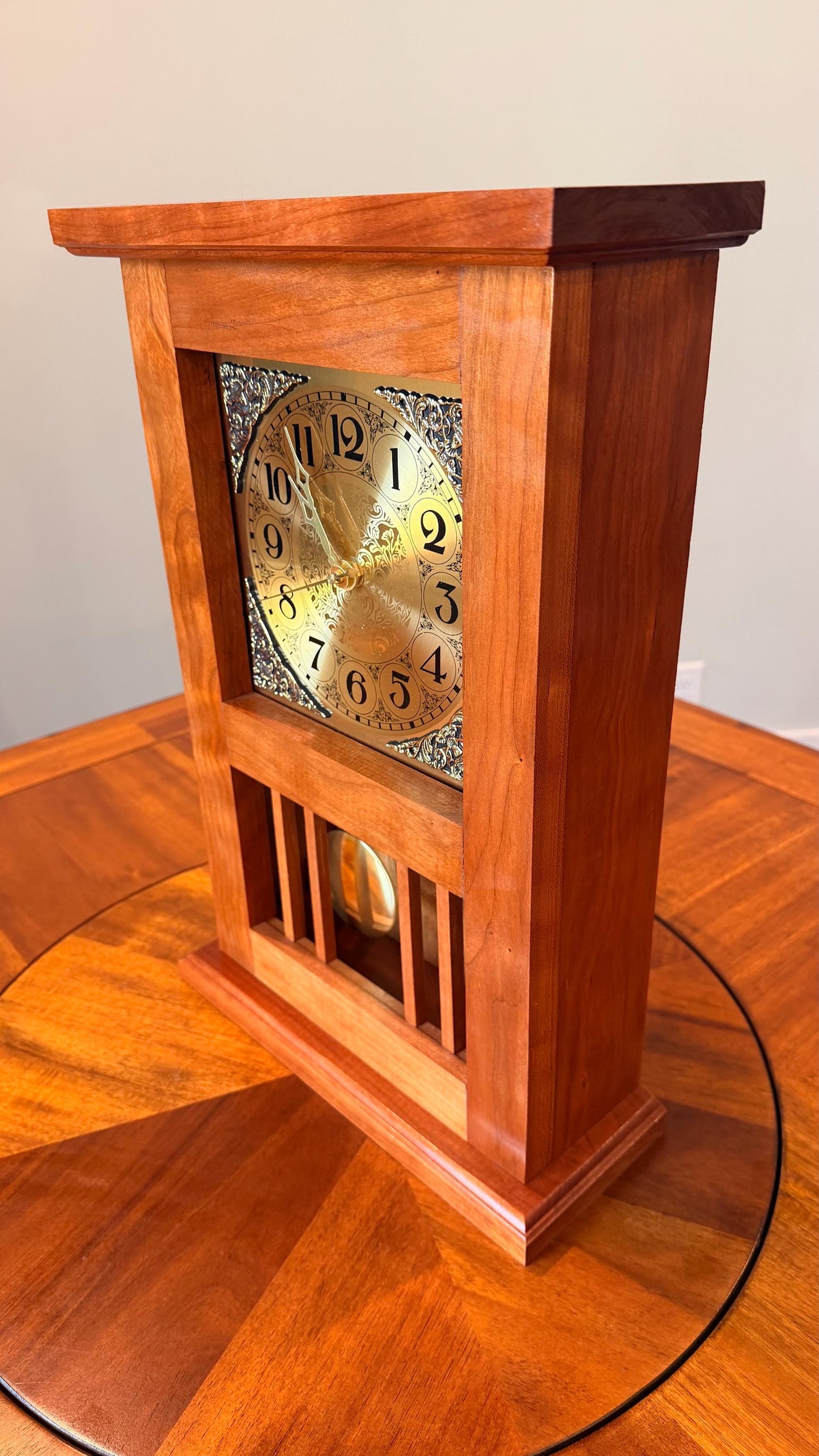 Handcrafted Solid Wood Mission Mantel Clock – Craftsman Quartz Pendulum – Arts & Crafts Decor