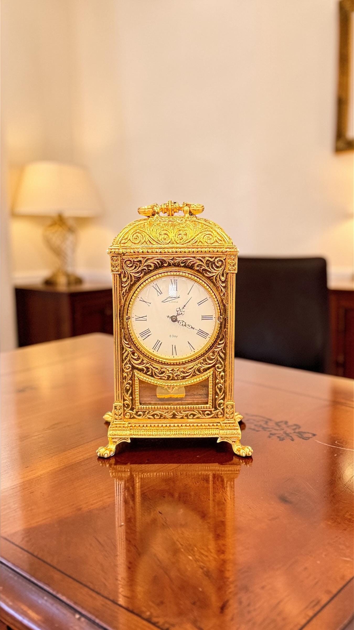 Schmid 8-Day Mechanical Brass Mantel Clock – Ornate Cast Case