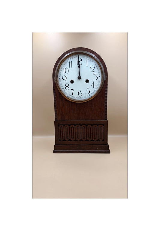 Antique German HAC Mantel Clock – 1910s Time & Strike Wood Case