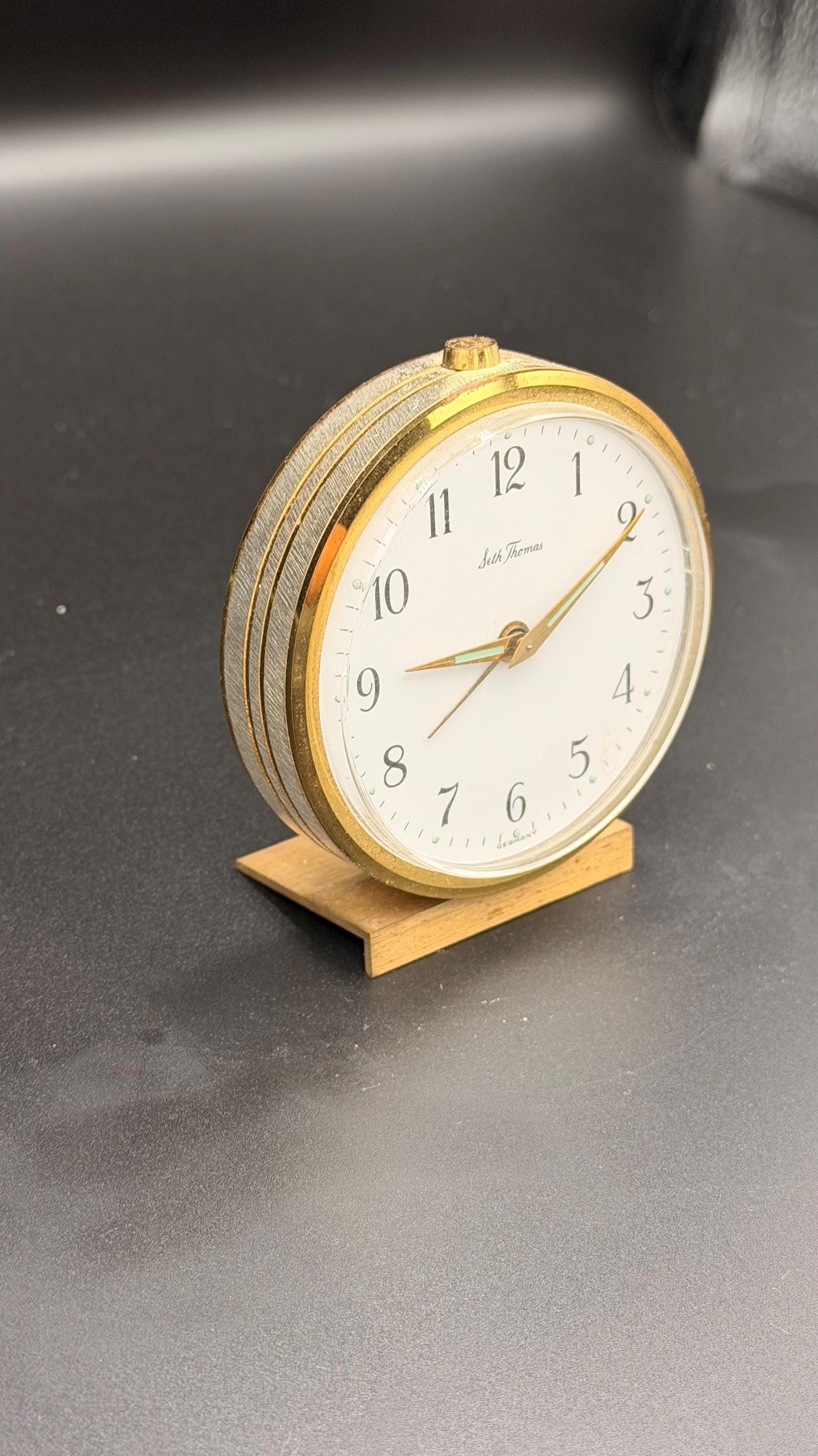 Seth Thomas Fashionette Alarm Clock – Mid Century Modern Brass Desk Clock, Original Box