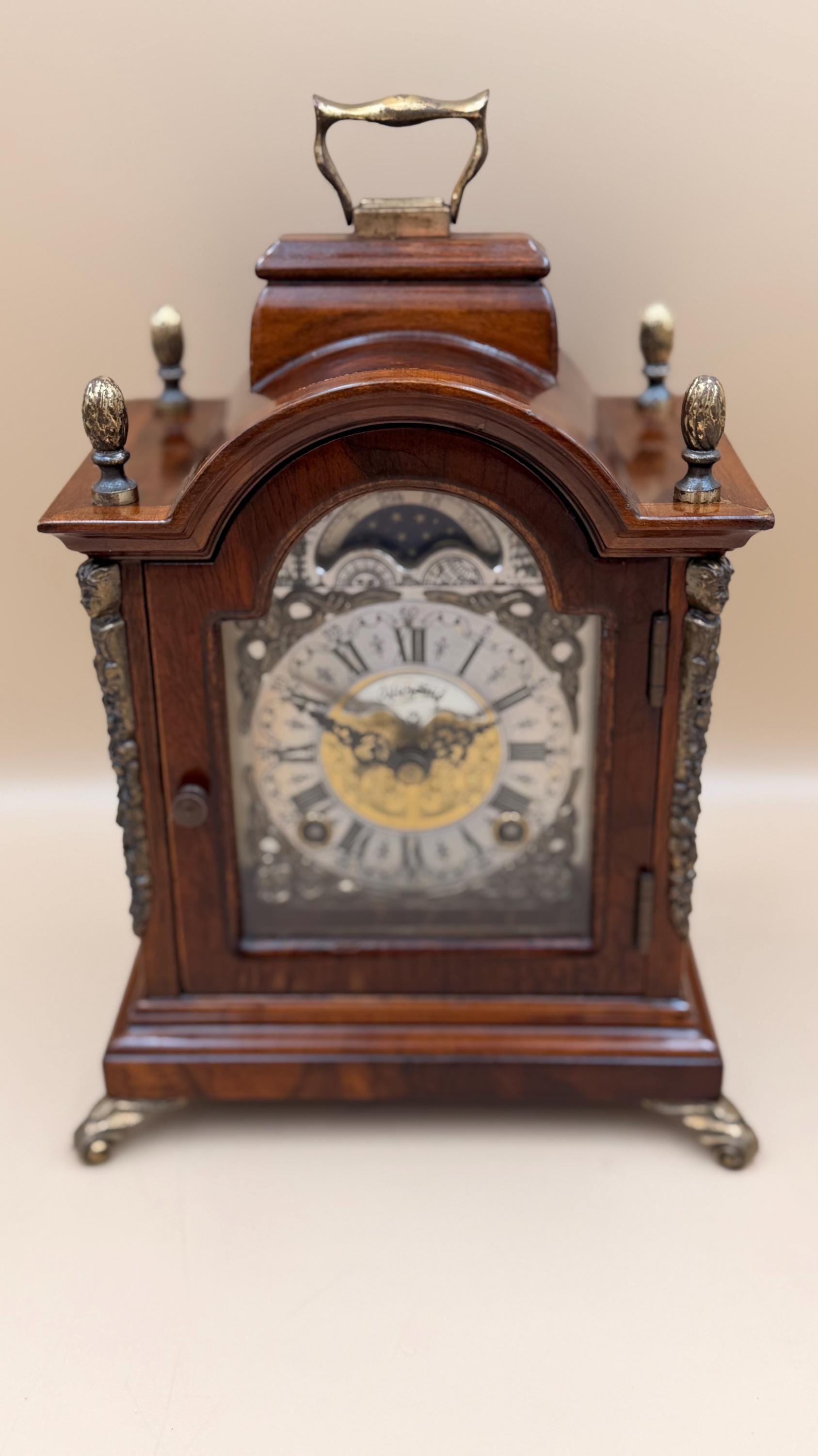 Antique Warmink (Wuba) Dutch Mantel Clock – Moon Phase Dial – Bell Strike – Serviced & Working
