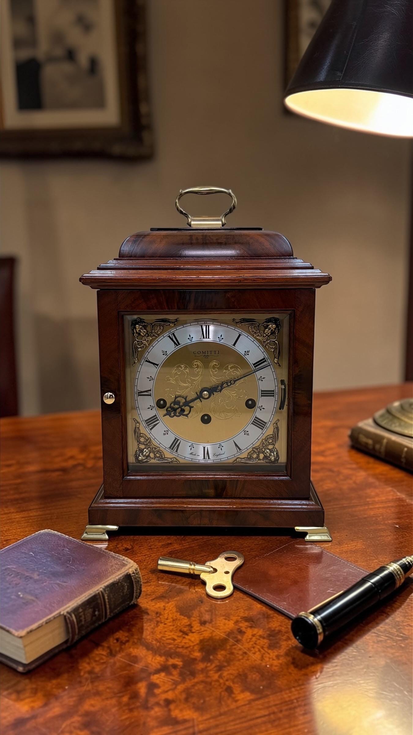Comitti London Triple Chime Bracket Clock – Mahogany 8-Day English Clock